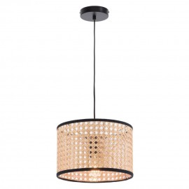 Mercator-Tia Natural Woven Rattan Shade Pendant-Black / Timber